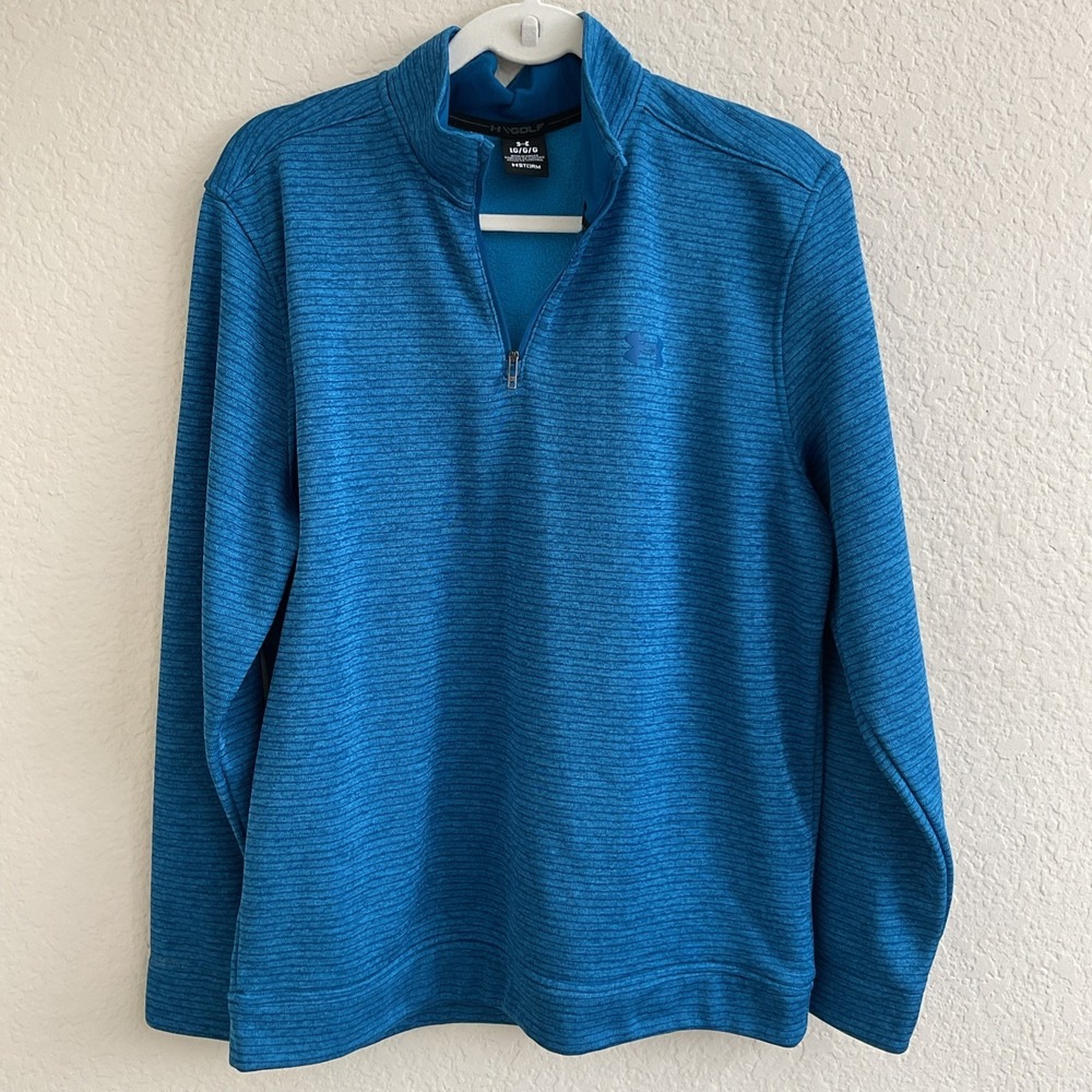 Under Armour Golf Storm Fleece Pullover Jacket Pinstripe Men's Sz L Teal Cobalt - Picture 2 of 9